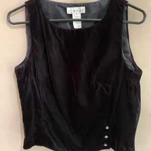 Dressy Black Velvet Top w Rhinestone Buttons